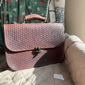 Full Grain Leather Satchel | Woven Texture | Solid Brass Hardware | Crossbody